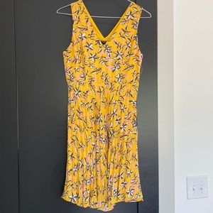 Banana republic dress - yellow with pink & green flowers. Pleated lower half